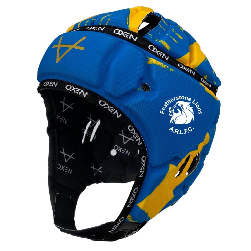 Featherstone Lions Headguard Royal/Yellow Elite Pro Sports