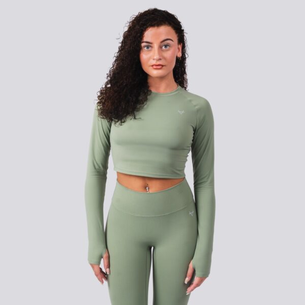 Oxen Womens Endure Sculpt LS Crop Top Olive