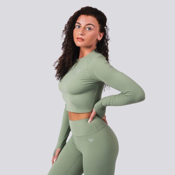 Oxen Womens Endure Sculpt LS Crop Top Olive - Image 2